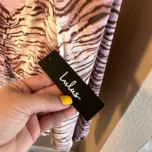 Lulus Wild Gaze Purple Animal Print Button-Up Long Sleeve Peplum Top - Picture 5 of 8